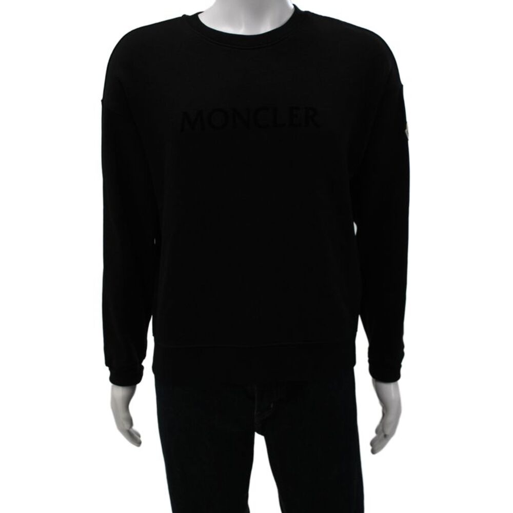 Moncler Mens Black Crew Neck Pullover Sweater 91% Cotton Size M